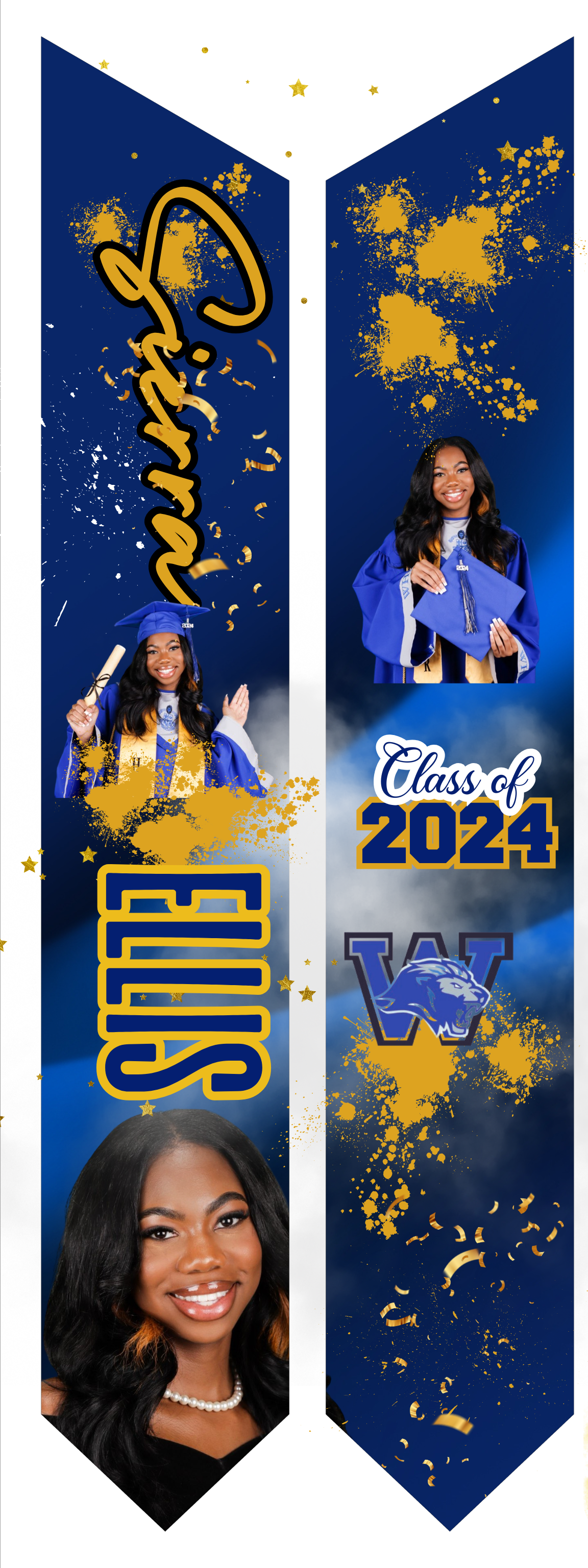 🎓 Single Blue Graduation Stole Template – Editable in Canva 🎓